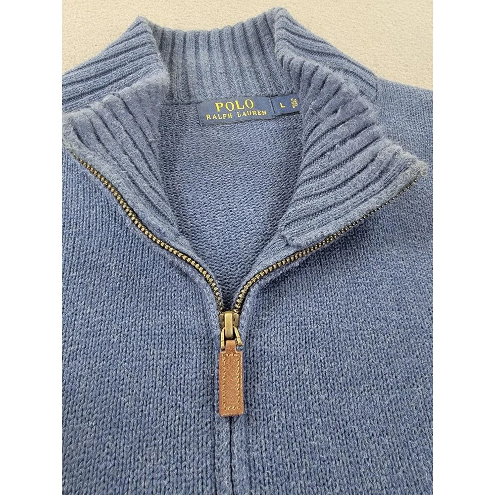 Polo Ralph Lauren Sweater Mens Large Blue‎ Quarter Zip Mock Neck Pony Logo Knit